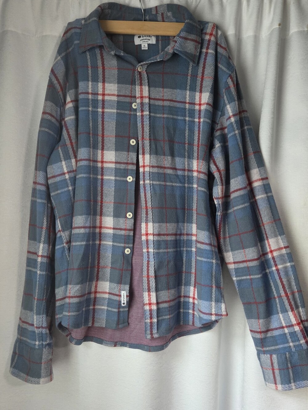 Sperry Blue Plaid Button-Down Shirt with Red & White Accents
